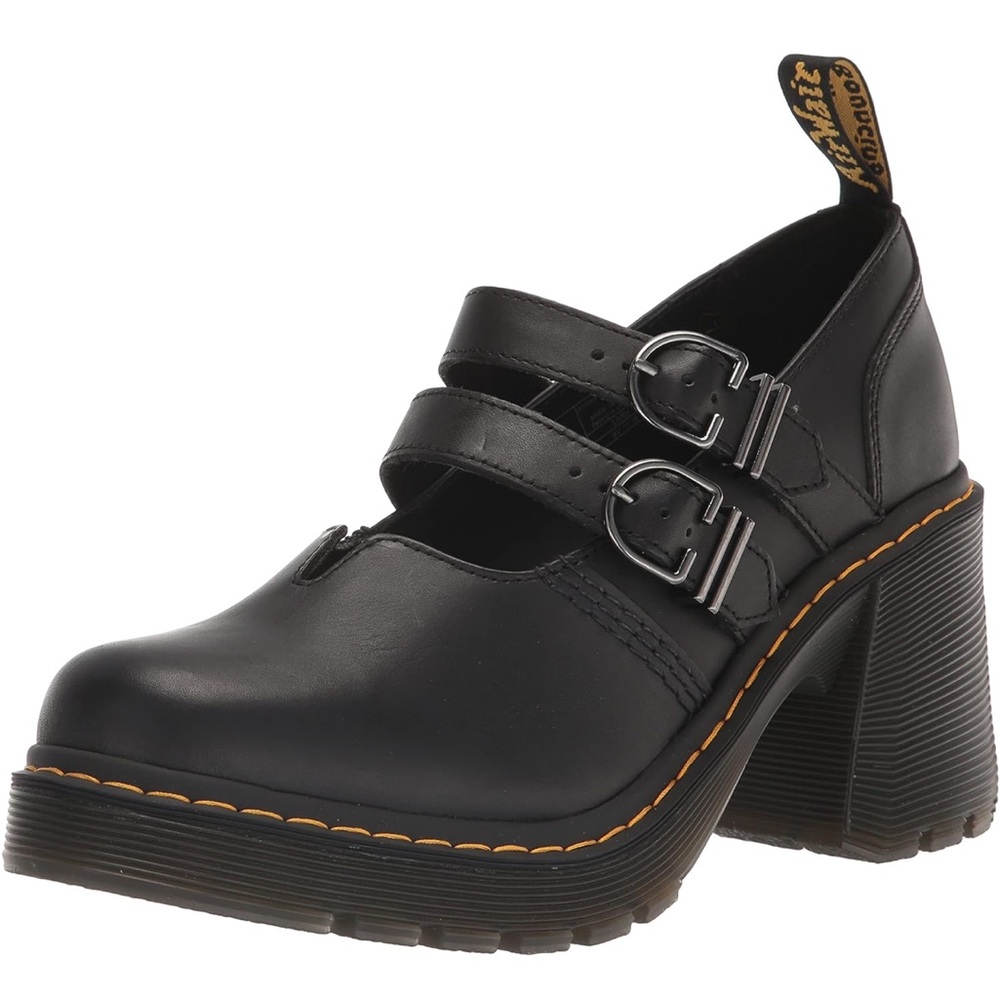 Dr. Martens Eviee Sendal Leather Heeled Shoes in Black